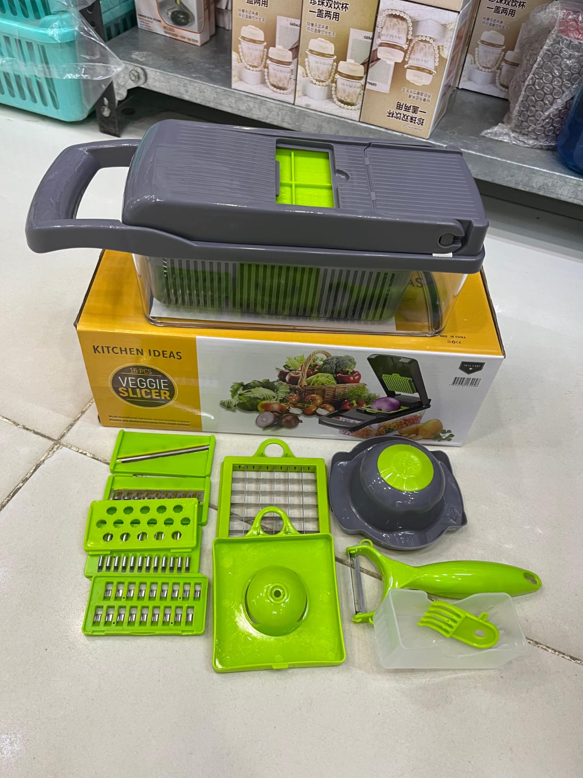 16-In-1 Multifunctional Vegetable Chopper & Slicer with Colander Basket and Storage Container – Heavy Duty Manual Food Cutter