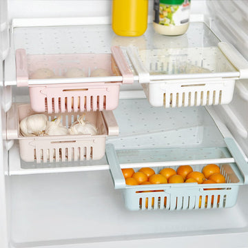 Fridge shelves with plastic baskets container