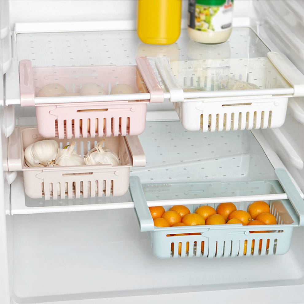 Fridge shelves with plastic baskets container